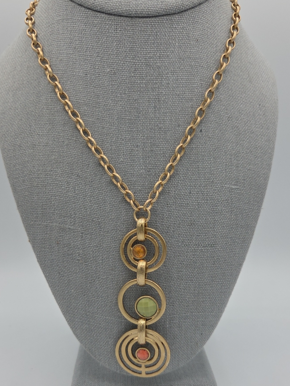 5 for $25! Lia Sophia Gold-Tone Triple Circle Pendant Necklace Multicolor Stones